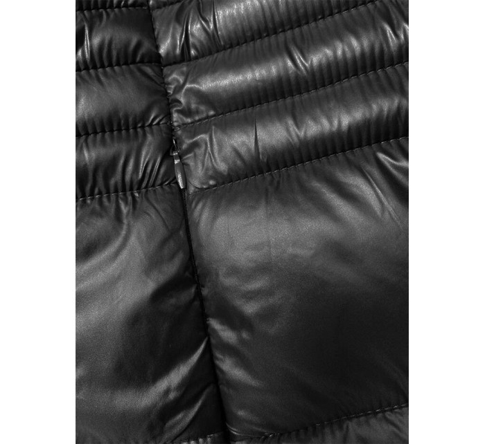 Čierna dámska prešívaná bunda pre prechodné obdobie (2M-052)