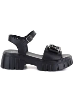 Dámske kožené sandále na platforme so zdobením čierne Vinceza 26-79611