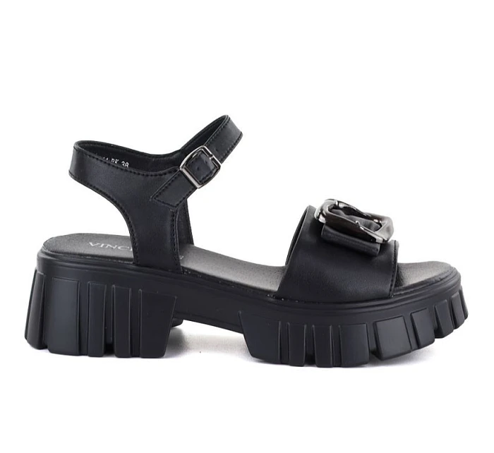 Dámské kožené sandály na platformě se zdobením černé model 22116381 - VINCEZA