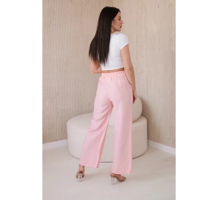 Viskózové nohavice so širokými nohavicami svetlo púdrovo ružovej farby