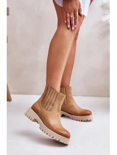 Wsuwane Botki Damskie Na Płaskim Obcasie Skórzane Lewski 3611 Brązowe