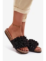 Dámské pantofle na korkové podrážce s ozdobnými květinami Černé Seleneza