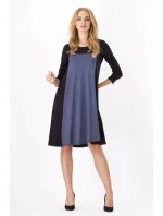 Dámske šaty voľný strih 3/4 rukáv vhodné aj pre tehotné stredne dlhé grafitové - Čierna - Beyo