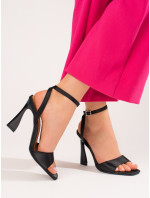 Módne čierne dámske sandále na ihličkovom podpätku
