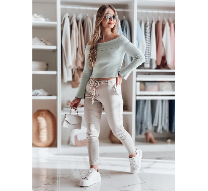 Dámské látkové chinos kalhoty s páskem light beige Dstreet model 21986706 - FashionStreet
