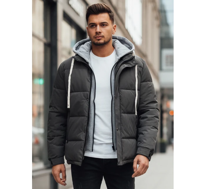 Pánská prošívaná zimní bunda s kapucí tmavě šedá Dstreet model 21993671 - FashionStreet