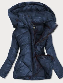 Tmavomodrá dámska prešívaná bunda s odnímateľnou kapucňou (7564)