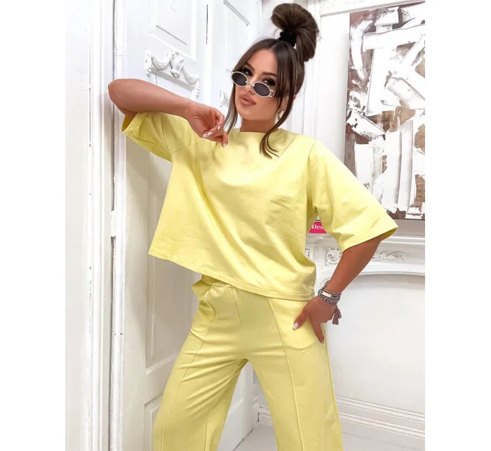 Žltá dámska bavlnená súprava Oversize (82188)