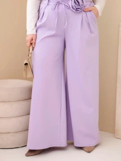 Dámske Plus veľkosť široké nohavice s ozdobným kvetom v páse fialová
