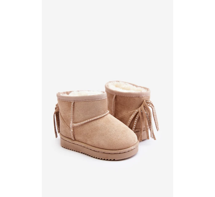 Dziecięce Ocieplane Botki Śniegowce Z Frędzlami Beżowe Mikyla
