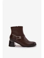 Kožené dámské boty na podpatku s přezkou model 21744793 hnědé - Zazoo