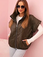 Dámska prešívaná vesta 5684 Khaki tmavozelená - K-Fashion