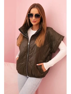 Dámska prešívaná vesta 5684 Khaki tmavozelená - K-Fashion