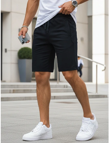 Pánske teplákové šortky so šnúrkami, tmavomodré, FashionStreet SX2584