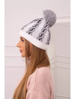 Dámska čiapka s brmbolcom Rozalia K323 sivá+biela