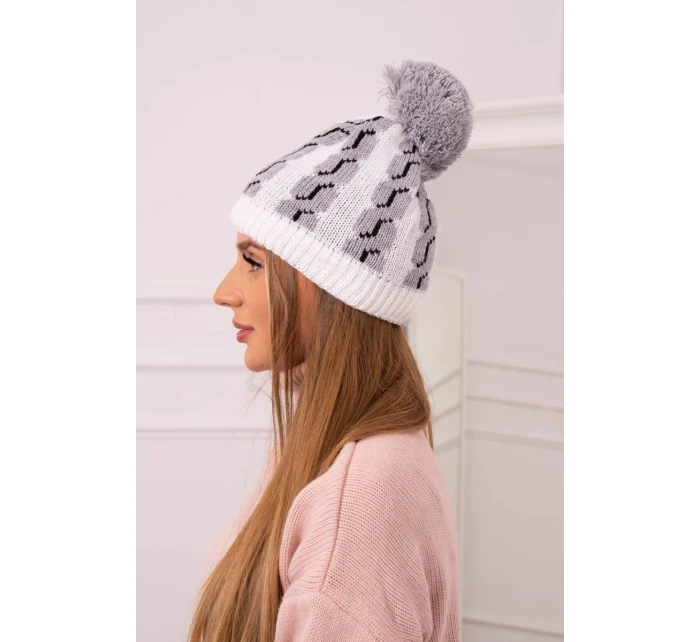 Dámska čiapka s brmbolcom Rozalia K323 sivá+biela