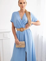 Dlhé šaty s ozdobným opaskom modré