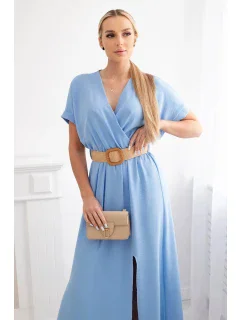 Dlouhé šaty s ozdobným páskem modré