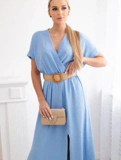 Dlouhé šaty s ozdobným páskem modré