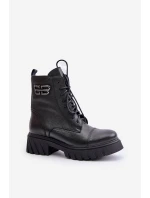 Zazoo 60486 Skórzane Botki Workery Ocieplane Czarne