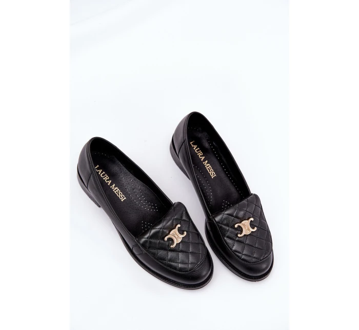 Kožené mokasíny se zlatou ozdobou černé model 21686509 - Laura Messi