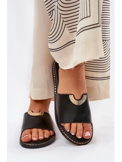 Klapki Damskie Eko Skórzane Z Ozdobnymi Detalami Czarne Mevith