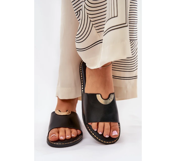 Klapki Damskie Eko Skórzane Z Ozdobnymi Detalami Czarne Mevith Klapki Damskie Eko Skórzane Z Ozdobnymi Detalami Czarne Mevith