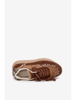 Zamszowe Sneakersy Damskie Big Star OO274A313 HI-POLY SYSTEM Brązowe Panterka