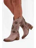 Zamszowe Skórzane Kozaki Damskie Z Ażurowym Wzorem Zazoo 3852 Cappuccino