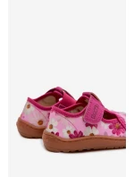 Dětské domácí pantofle na suchý zip s květinovým vzorem Barefoot Froddo Cannvas G1700439-4 Růžové