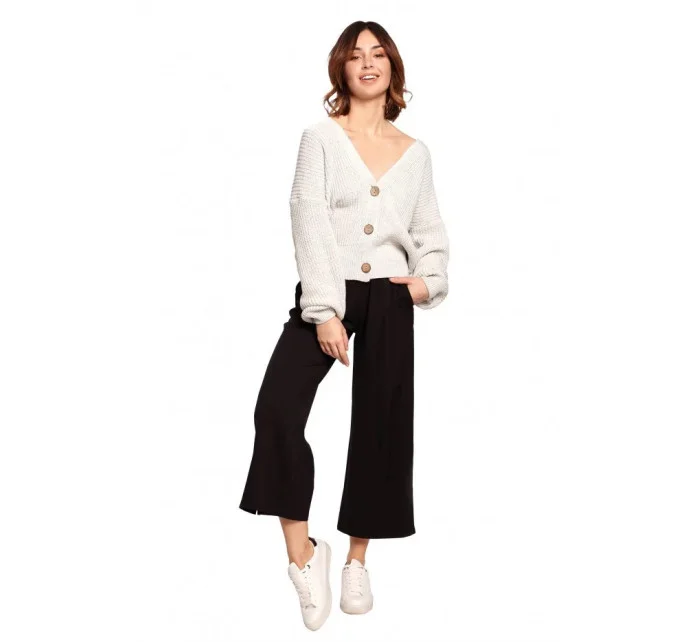Dámský svetr s knoflíky světle šedý model 18862327 - BeWear