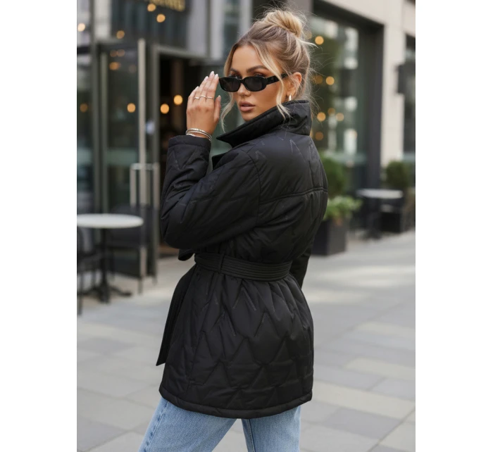 Kurtka damska przejściowa z paskiem czarna model 22011517 - FashionStreet