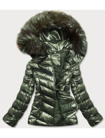 Zelená lesklá dámska zimná bunda s kapucňou (5M773-238)