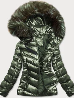 Zelená lesklá dámska zimná bunda s kapucňou (5m773-238)