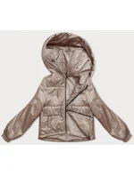 Krátká béžová dámská bunda s kapucí model 18910663 - S'WEST Krátká béžová dámská bunda s kapucí model 18910663 - S'WEST