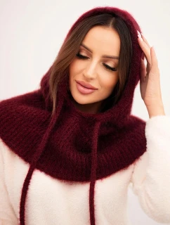 Dámska čiapka s kapucňou, šnurovaním a pleteným vzorom bordová