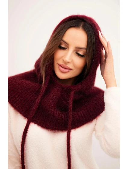 Dámska čiapka s kapucňou, šnurovaním a pleteným vzorom bordová Dámska čiapka s kapucňou, šnurovaním a pleteným vzorom bordová