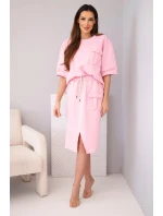 Dámsky maslový set s blúzkou a midi sukňou svetloružový