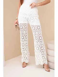 Dámske bavlnené džersejové nohavice so širokými nohavicami a elastickým pásom biele