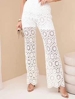 Dámske bavlnené džersejové nohavice so širokými nohavicami a elastickým pásom biele