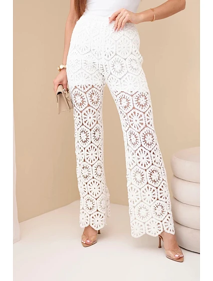 Dámske bavlnené džersejové nohavice so širokými nohavicami a elastickým pásom biele