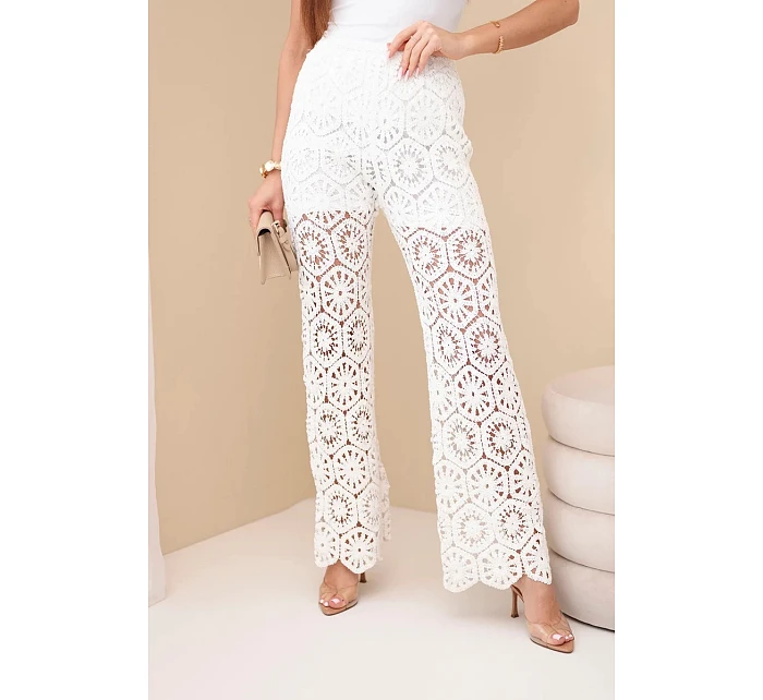 Dámske bavlnené džersejové nohavice so širokými nohavicami a elastickým pásom biele