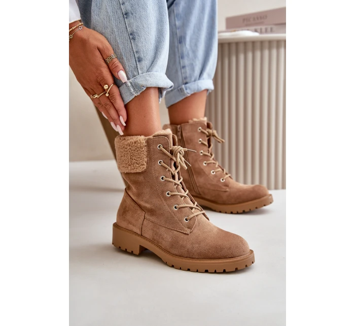 Damskie Ocieplane Botki Workery Na Zamek Brązowe Mivael