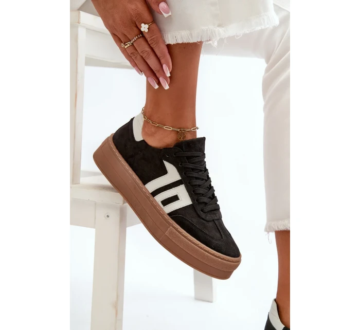 Dámske kožené tenisky na platforme Zazoo black Dámske kožené tenisky na platforme Zazoo black