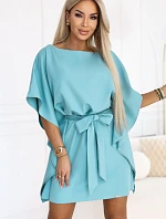 287-40 SOFIA Motýlie šaty so zaväzovaním v páse - pastelovo tyrkysové