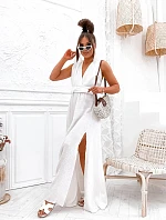 Mušelínové šaty s viazaným výstrihom ecru (8298)