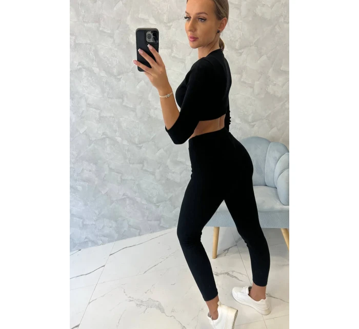 Pruhovaný krátky top set čierny