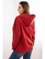 Dámska mikina s kapucňou a bavlnenou klokankou vo vínovej farbe