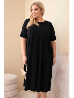 Dámské bavlněné šaty Plus Size s krátkým rukávem a volánem černá