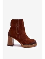 Kůže Botky Dámské Na Sloupku Hnědé Lemar model 21635979 - Boto